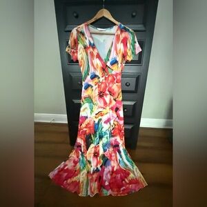 VENUS Pink and Blue Flutter Sleeve Maxi Sundress